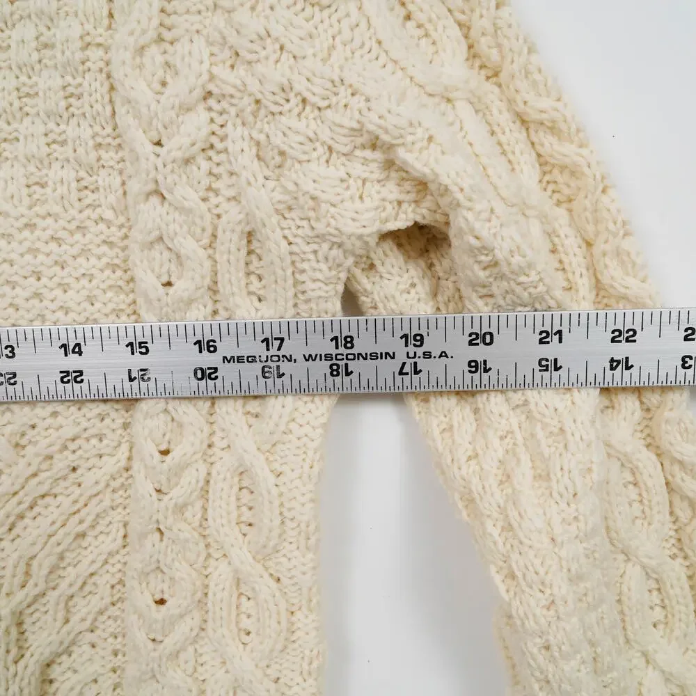 Kilronan Knitwear Ireland Merino Wool Aran Cable Cardigan Cream Size S